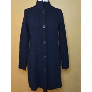 Cocogio Long Cardigan Sweater Navy Black Womens Med Made in Italy Wool Blend